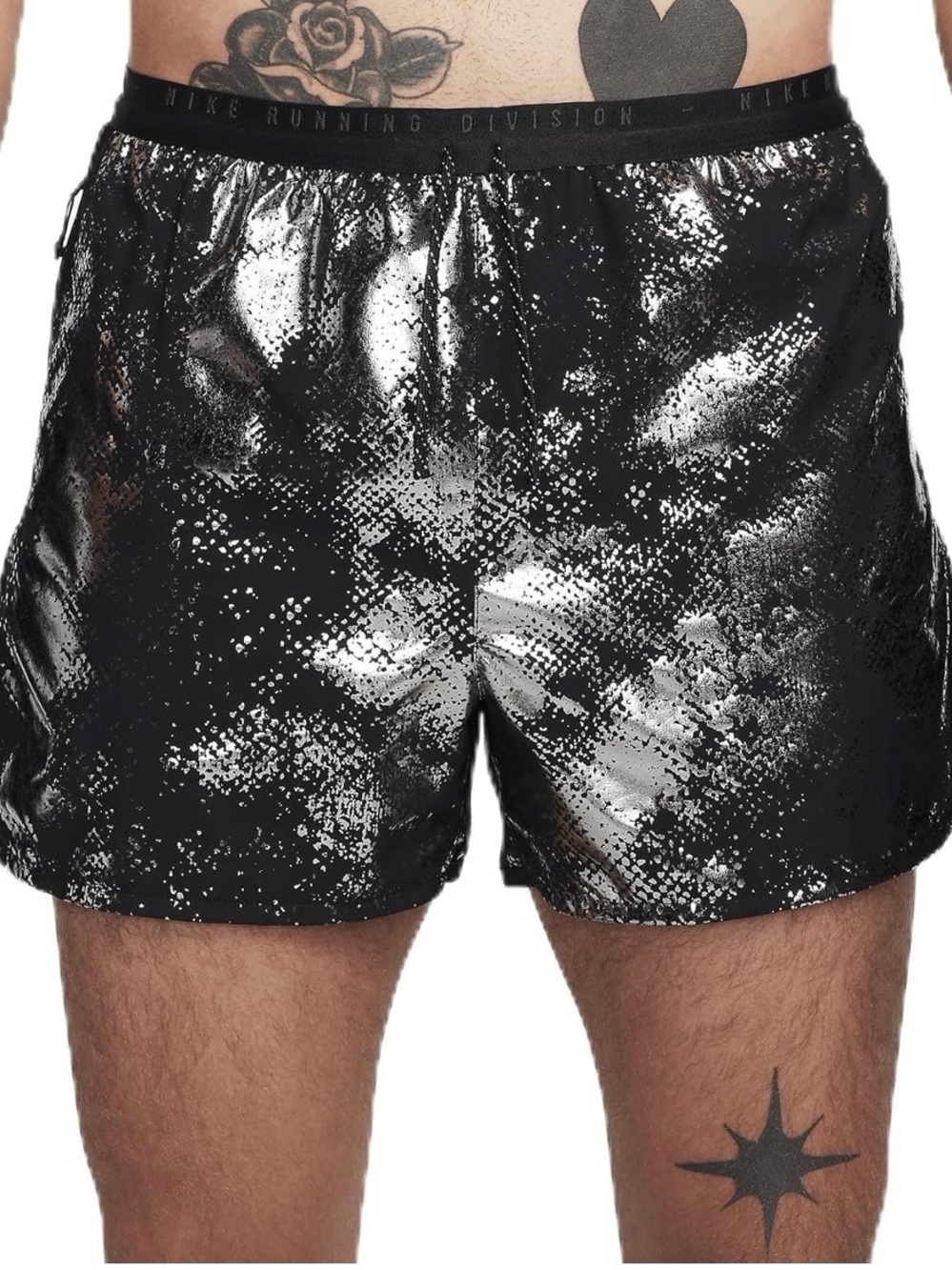Nike Black and Silver Metallic Print Running Shorts